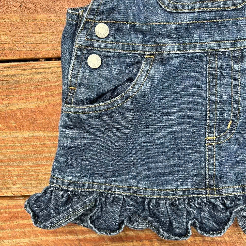 Baby Denim Overall Dress 3-6M Vintage Y2K Ruffle Hem Pink Lined Easter Outfit